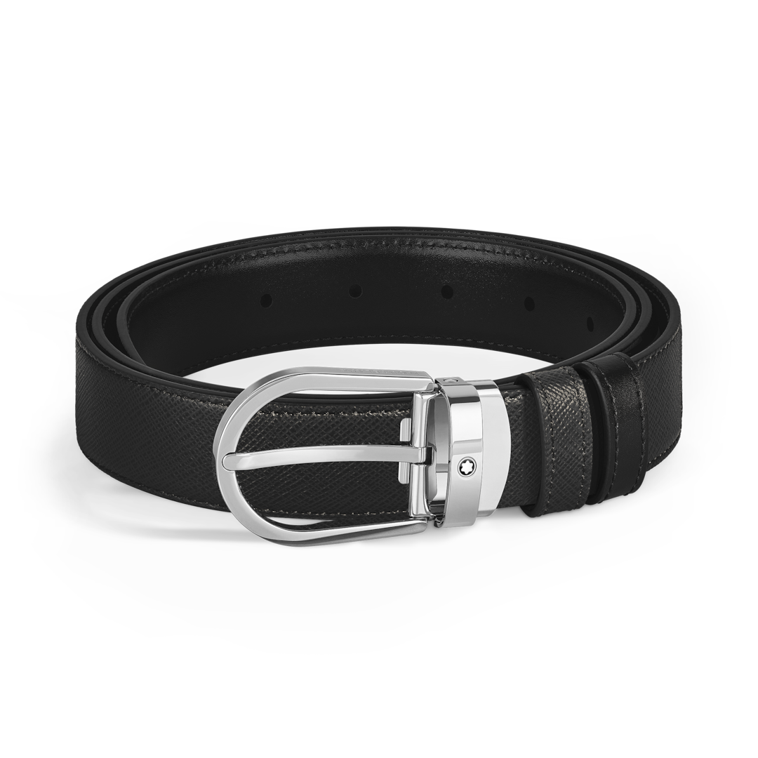 Horseshoe Buckle Black/Black 30mm Reversible Leather Belt