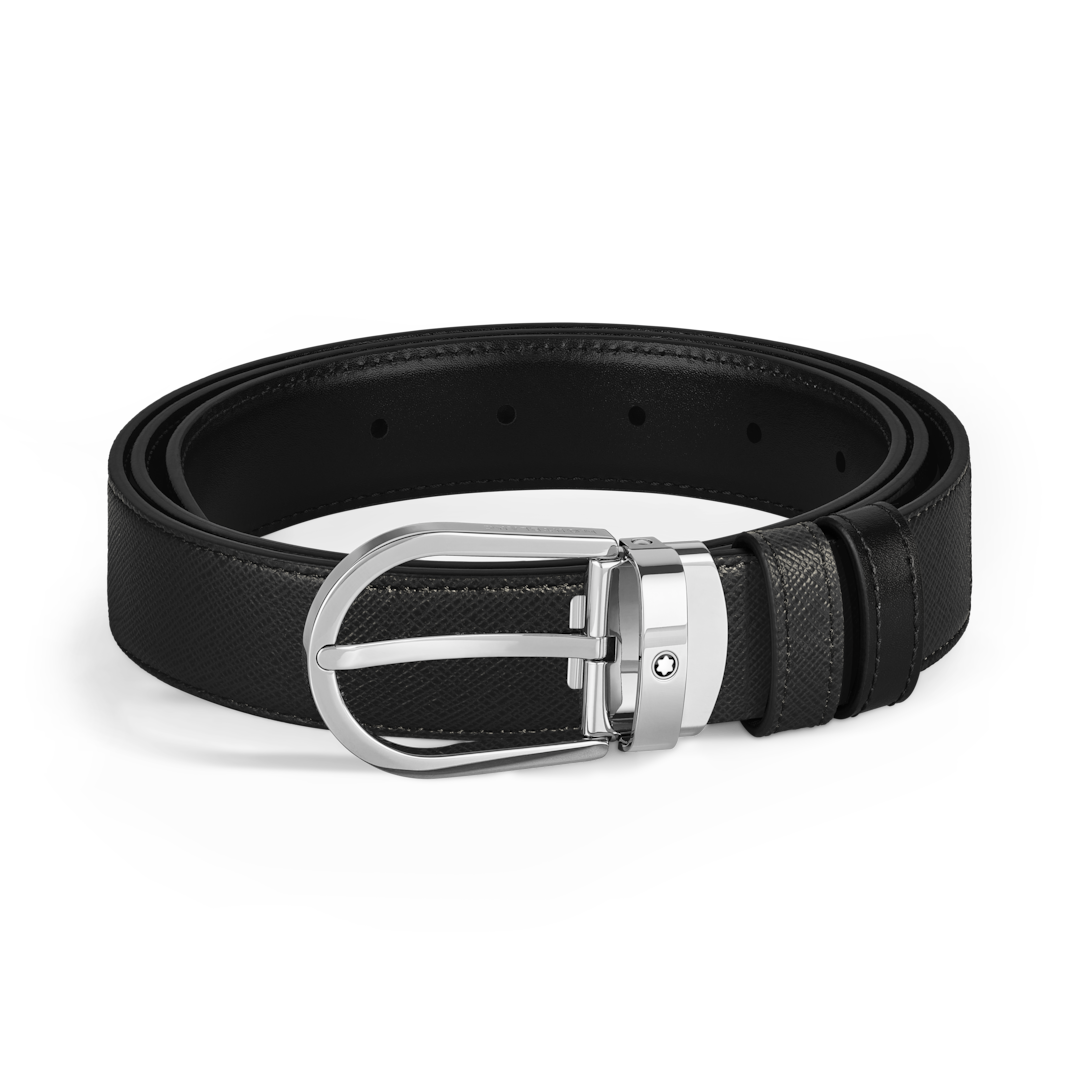 Horseshoe Buckle Black/Black 30mm Reversible Leather Belt