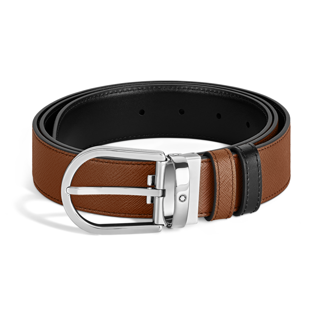 Horseshoe Buckle Fauve/Black 35mm Reversible Leather Belt