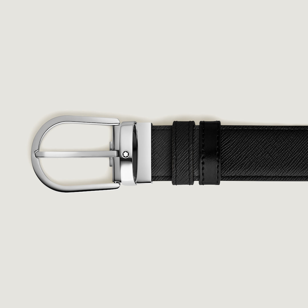 Horseshoe Buckle Black /Black 35mm Reversible Leather Belt