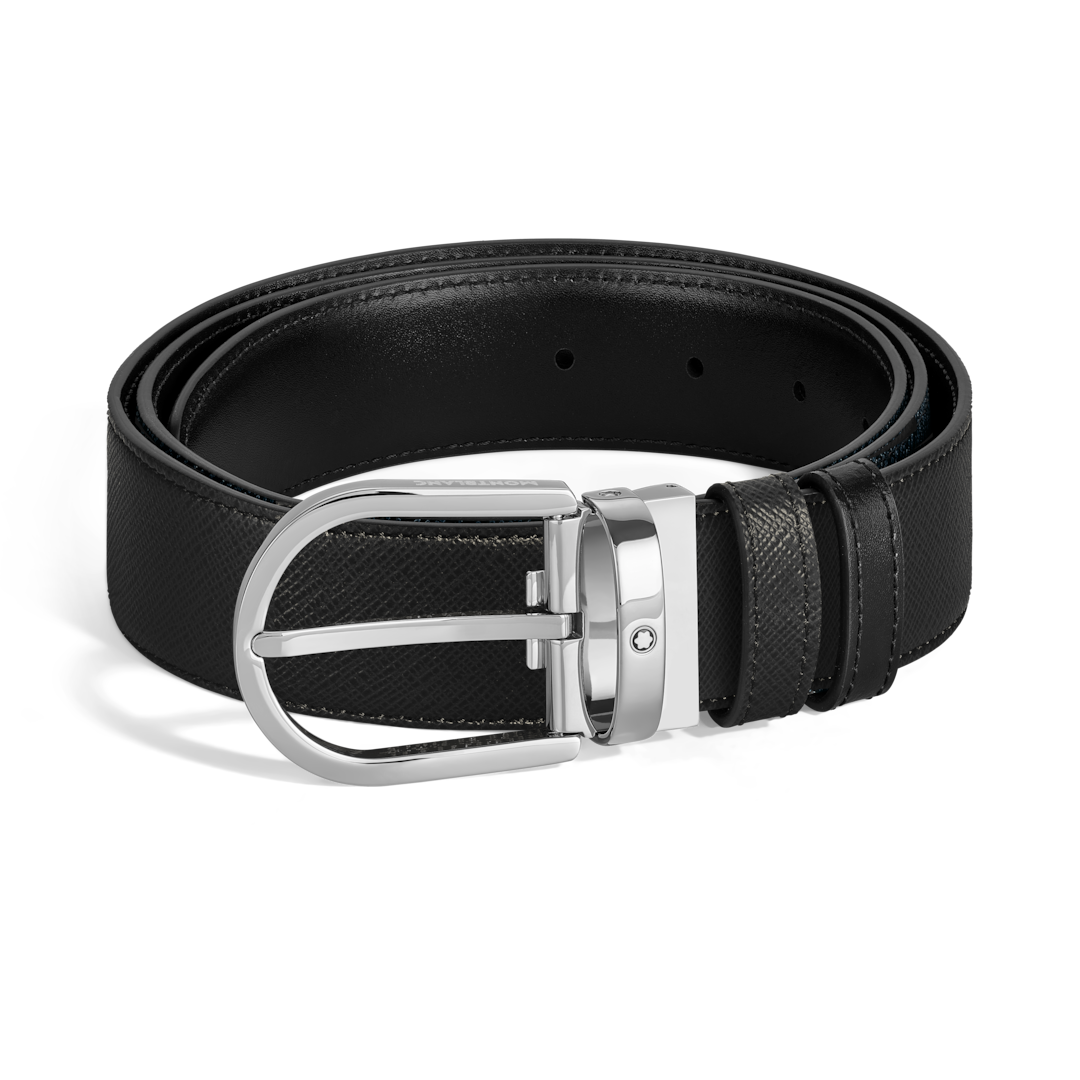 Horseshoe Buckle Black /Black 35mm Reversible Leather Belt