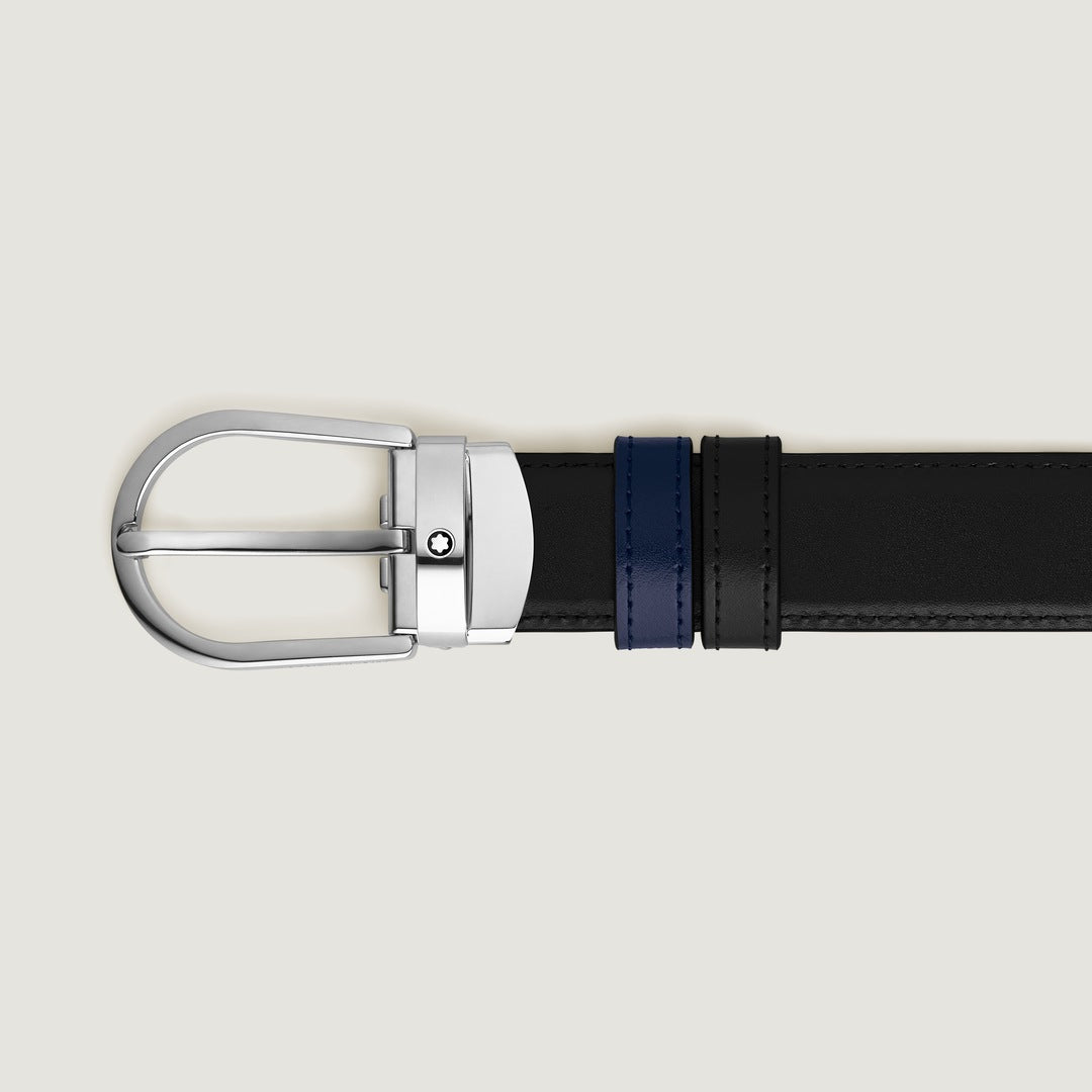 Horseshoe buckle black/ink blue 30mm reversible leather belt