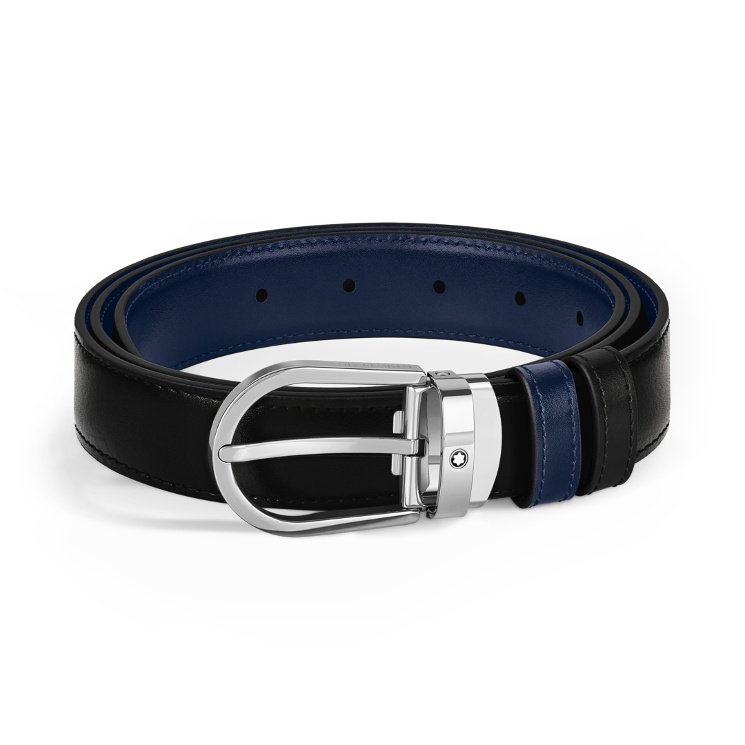 Horseshoe buckle black/ink blue 30mm reversible leather belt