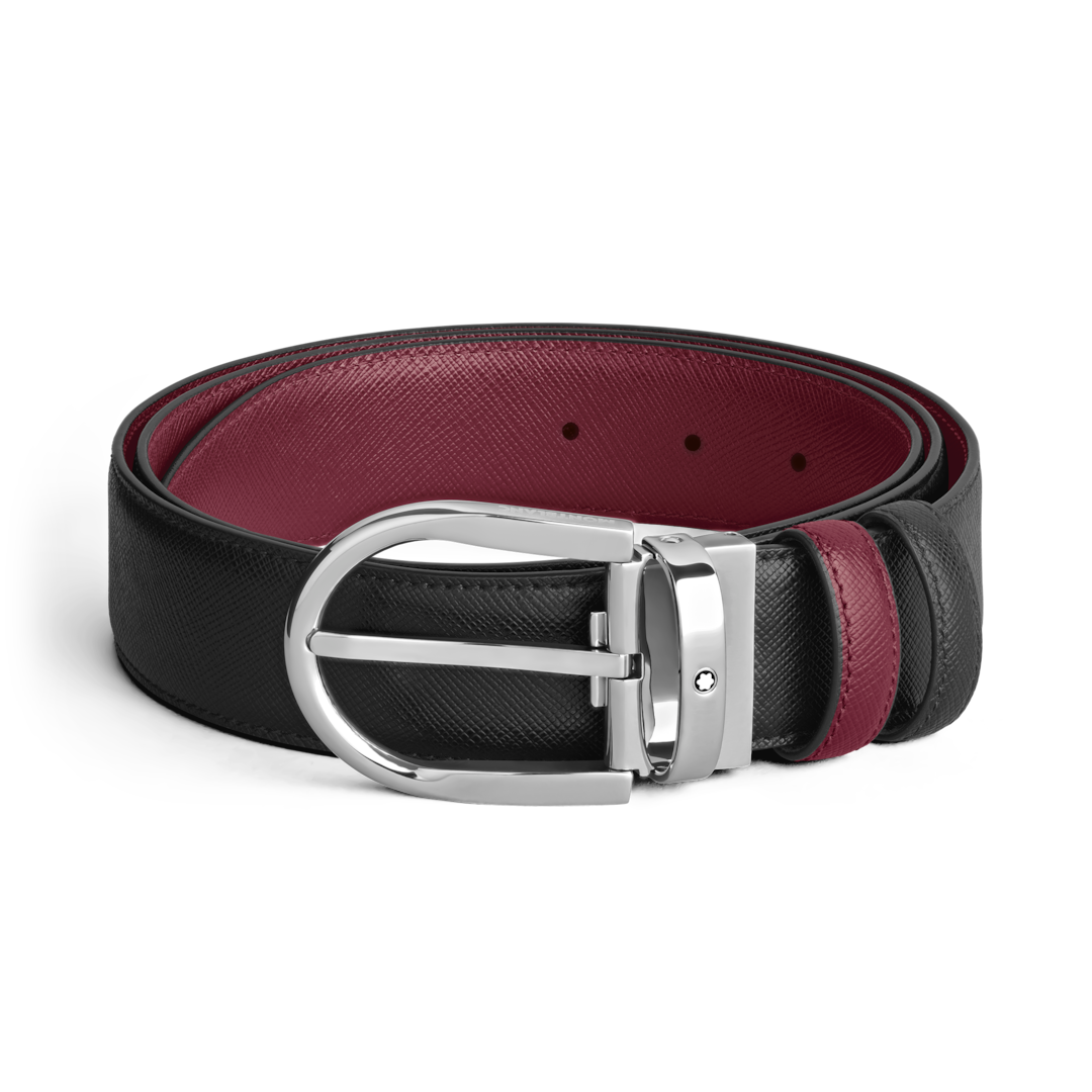 Horseshoe Buckle Black/Cassis 35mm Reversible Leather Belt