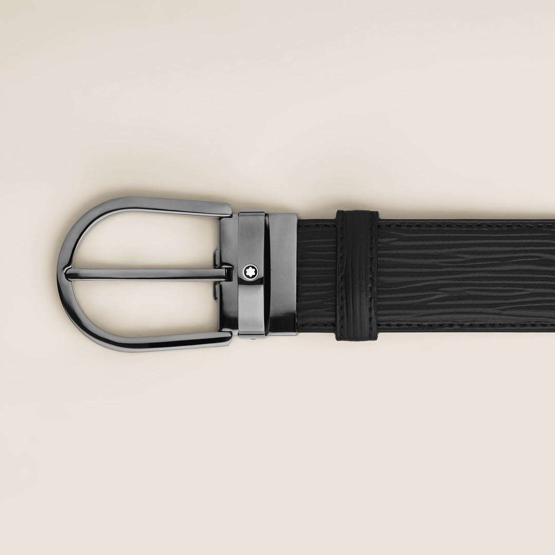 Horseshoe Buckle Black 35mm Leather Belt