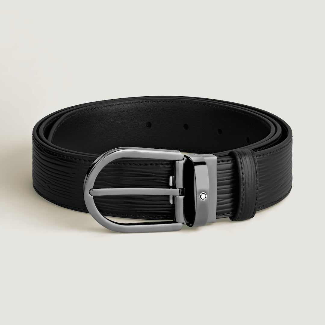 Horseshoe Buckle Black 35mm Leather Belt