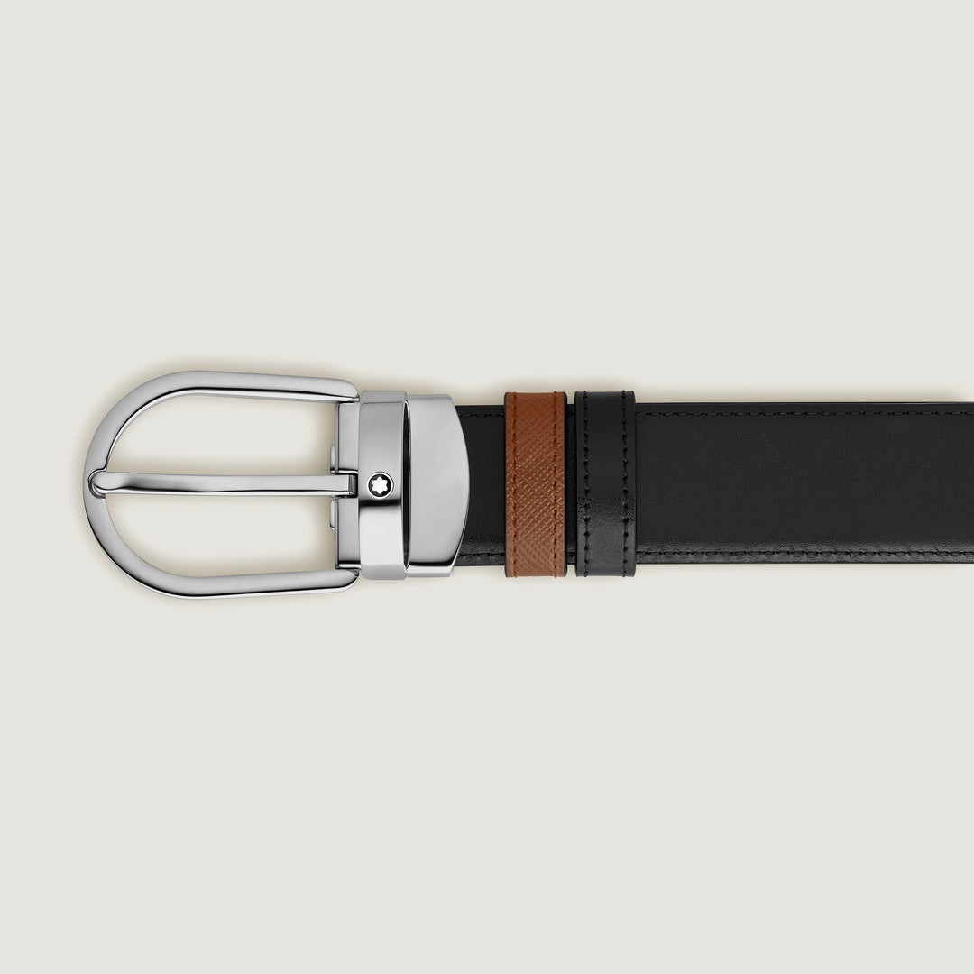 Horseshoe Buckle Fauve/Black 30mm Reversible Leather Belt