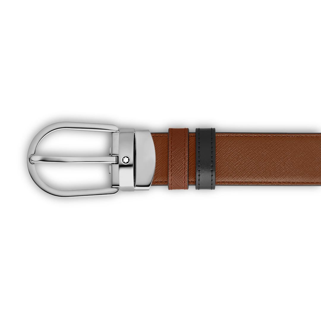 Horseshoe Buckle Fauve/Black 30mm Reversible Leather Belt