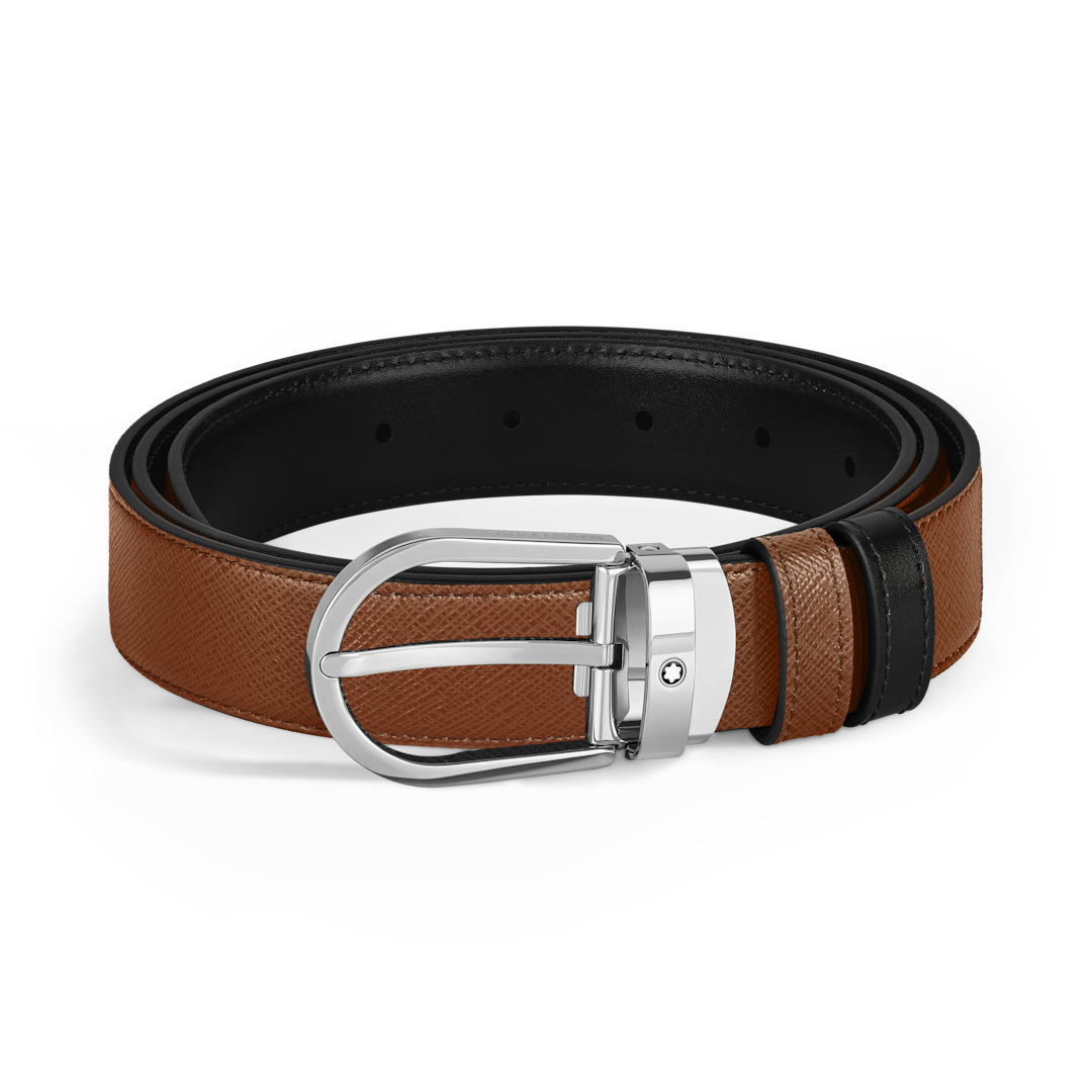 Horseshoe Buckle Fauve/Black 30mm Reversible Leather Belt