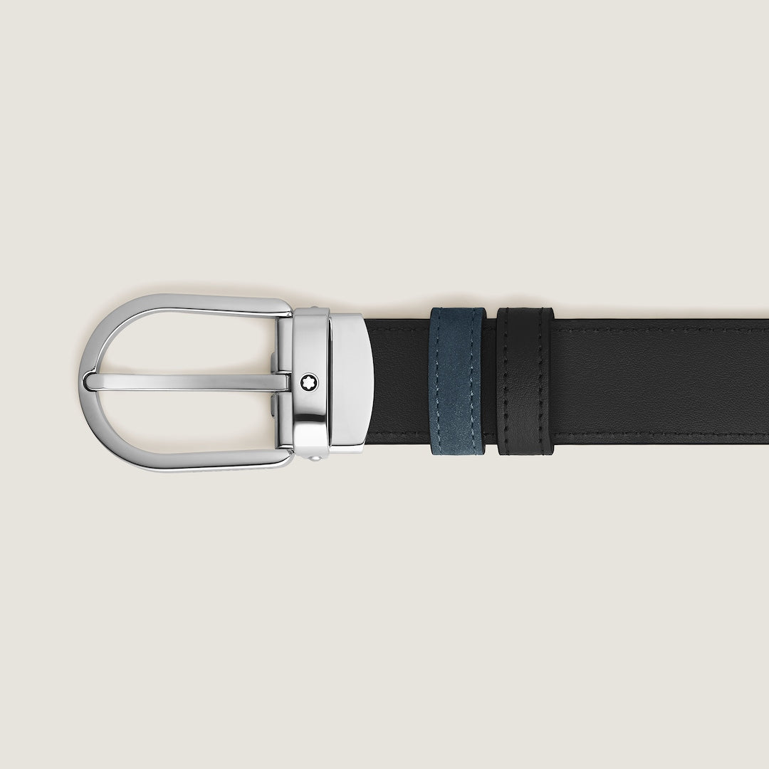 Horseshoe buckle velvet blue/black 30mm reversible leather belt