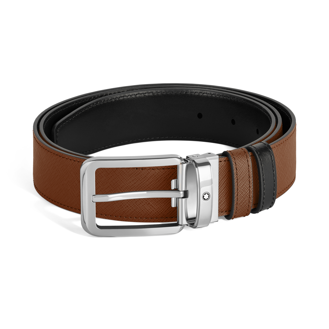 Rectangular Buckle Fauve/Black 35mm Reversible Leather Belt