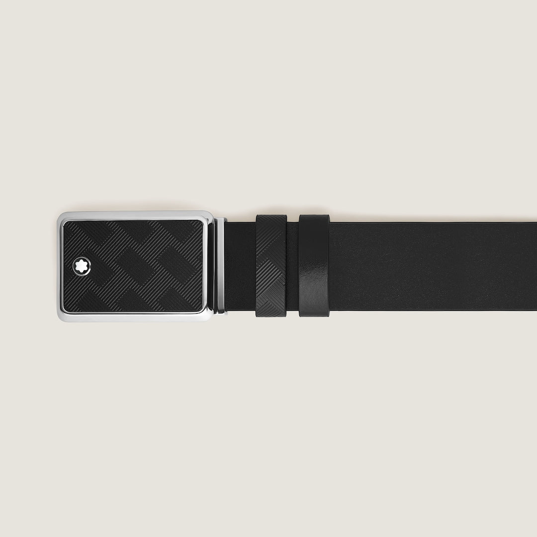Marquetry plate buckle black/black 30mm reversible leather belt