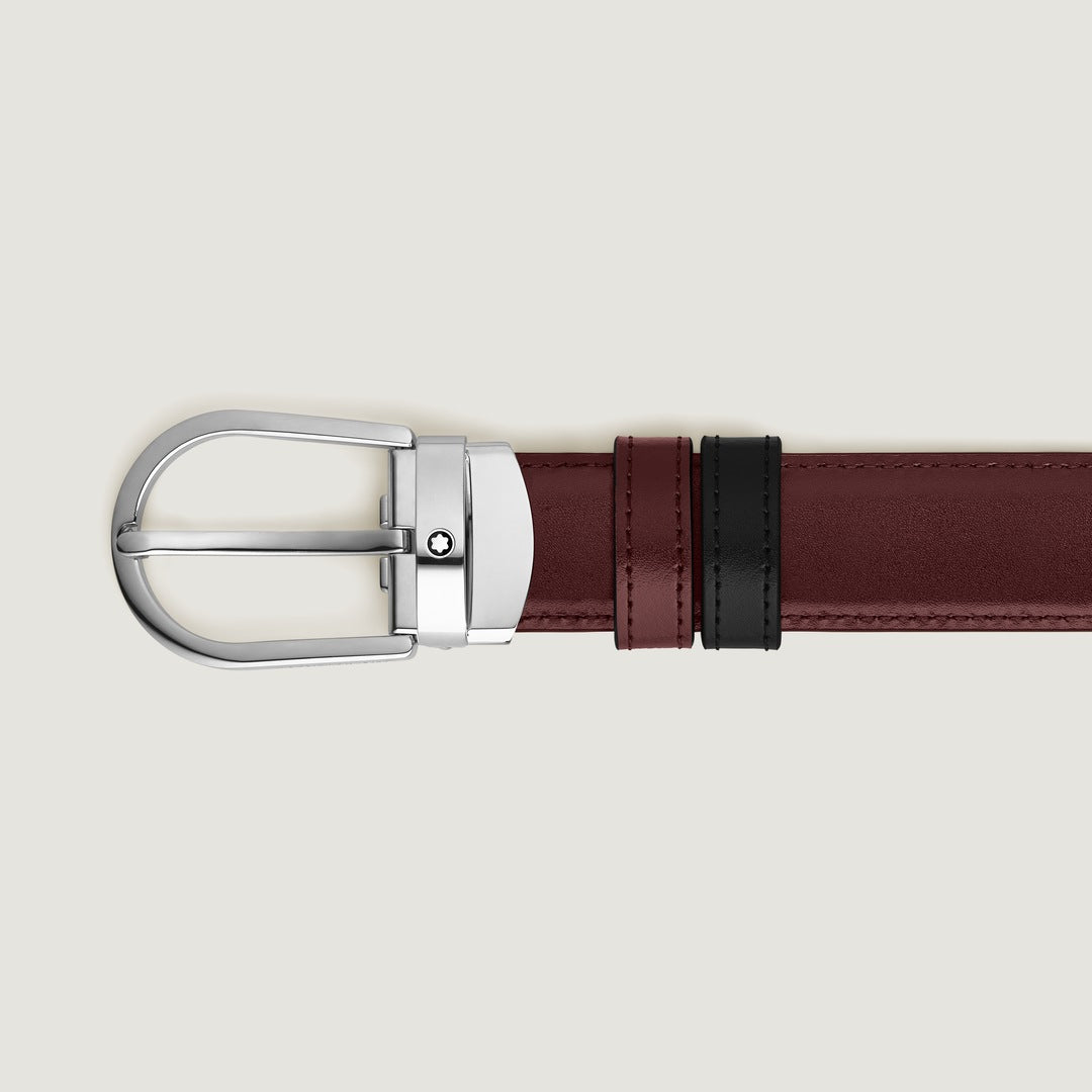 Horseshoe Buckle Black/Burgundy 30mm Reversible Leather Belt