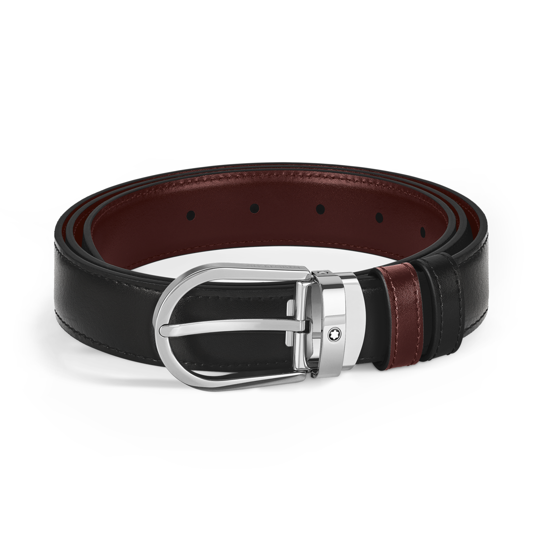 Horseshoe Buckle Black/Burgundy 30mm Reversible Leather Belt