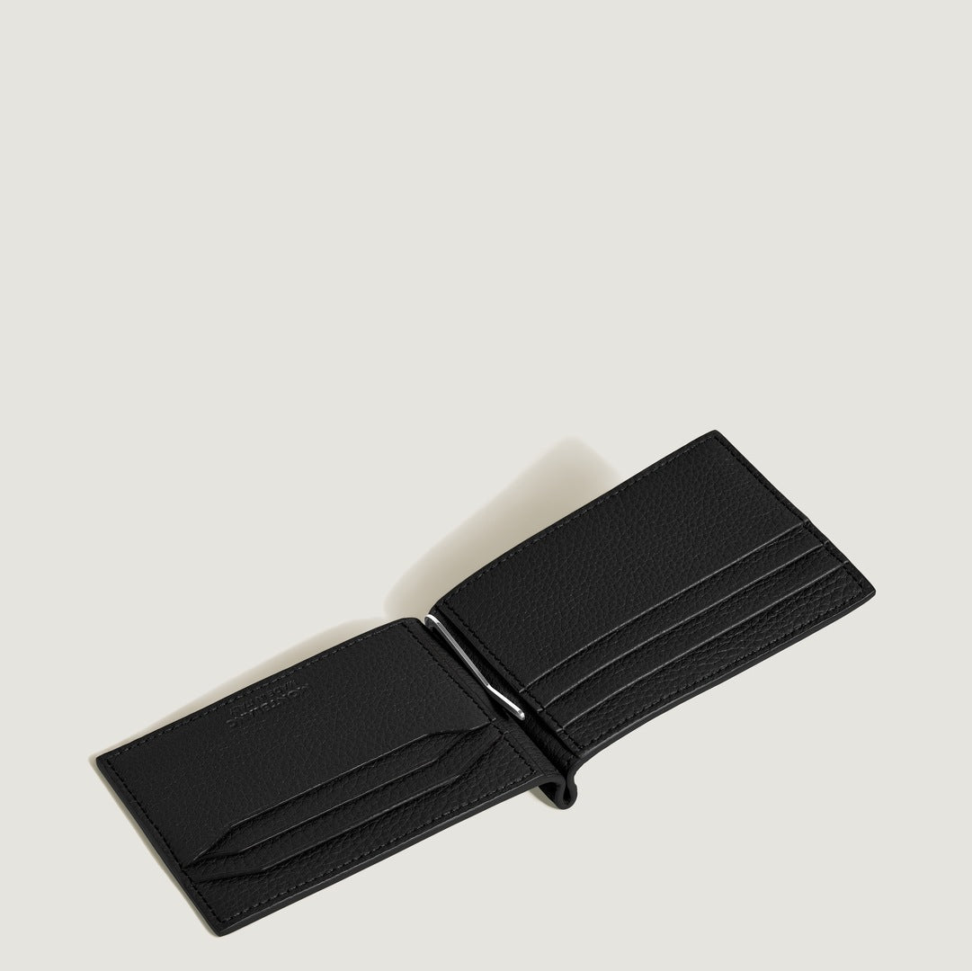 Portefeuille 6 cartes avec pince à billets en cuir grainé