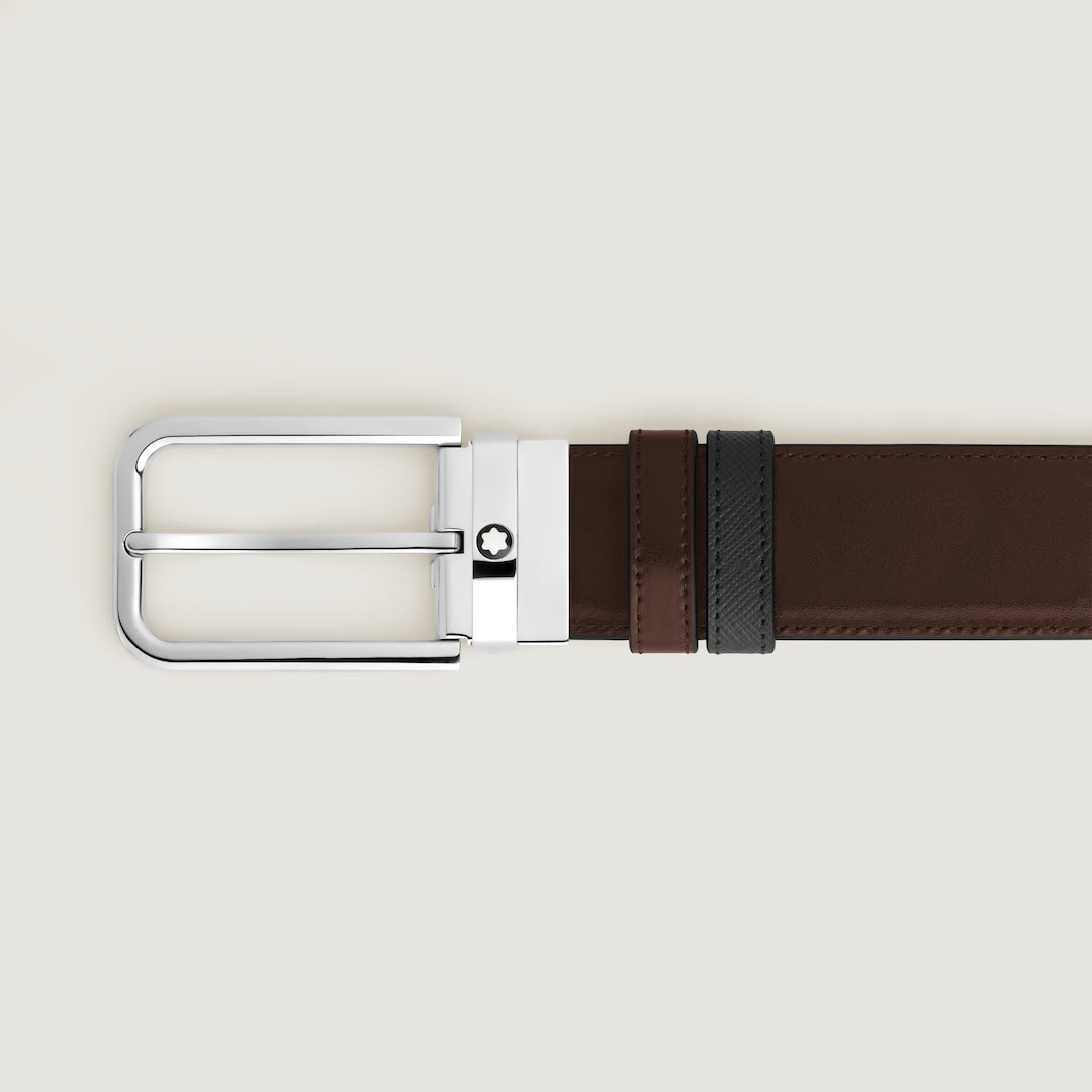 35 mm Reversible Belt in Sartorial Leather with Rectangular Buckle