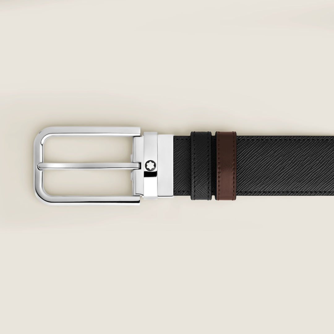 35 mm Reversible Belt in Sartorial Leather with Rectangular Buckle
