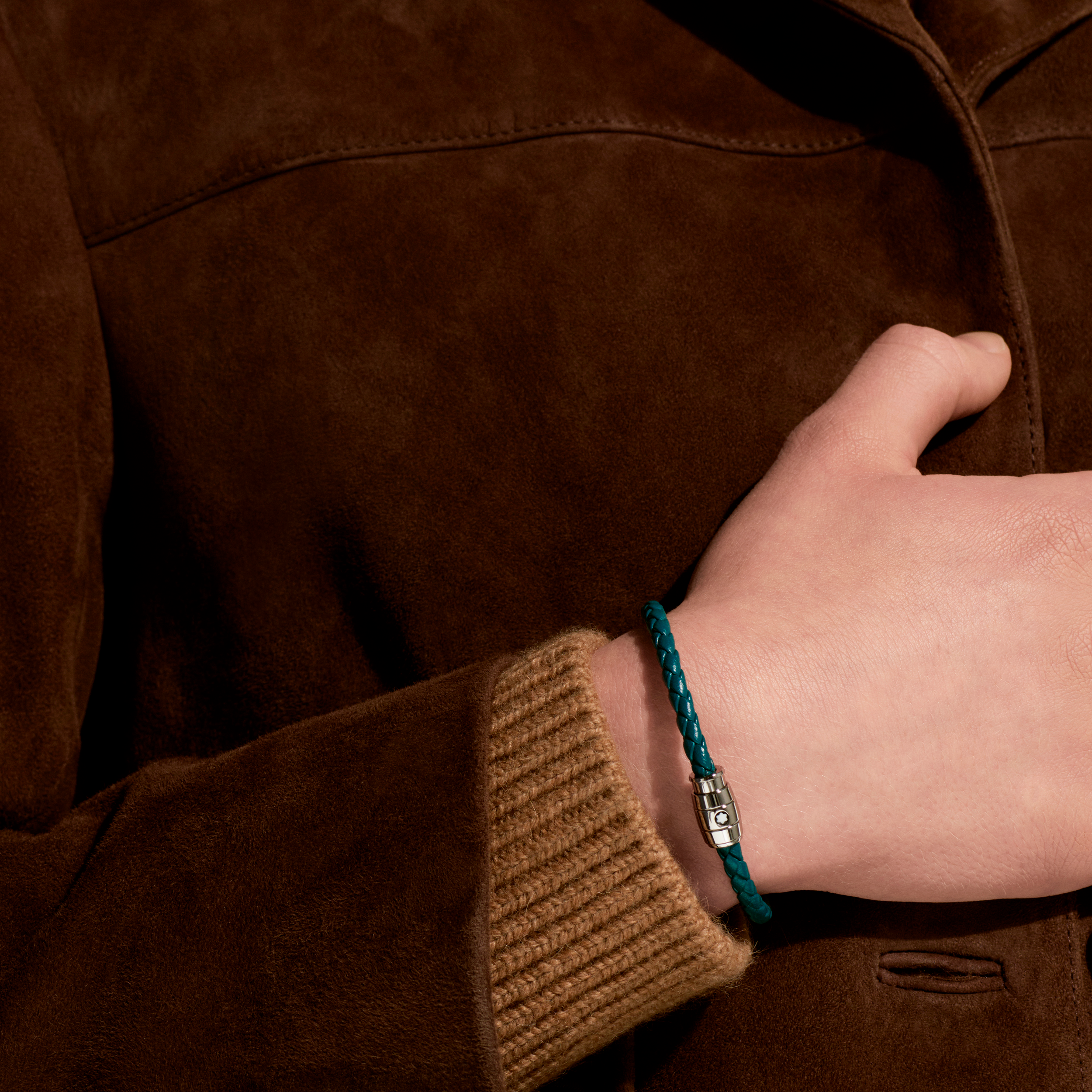 Bracelet Steel 3 Rings Meisterstück Collection in Cyprus Blue Leather