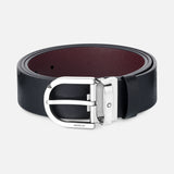 Horseshoe buckle printed black/mosto 35 mm reversible leather belt