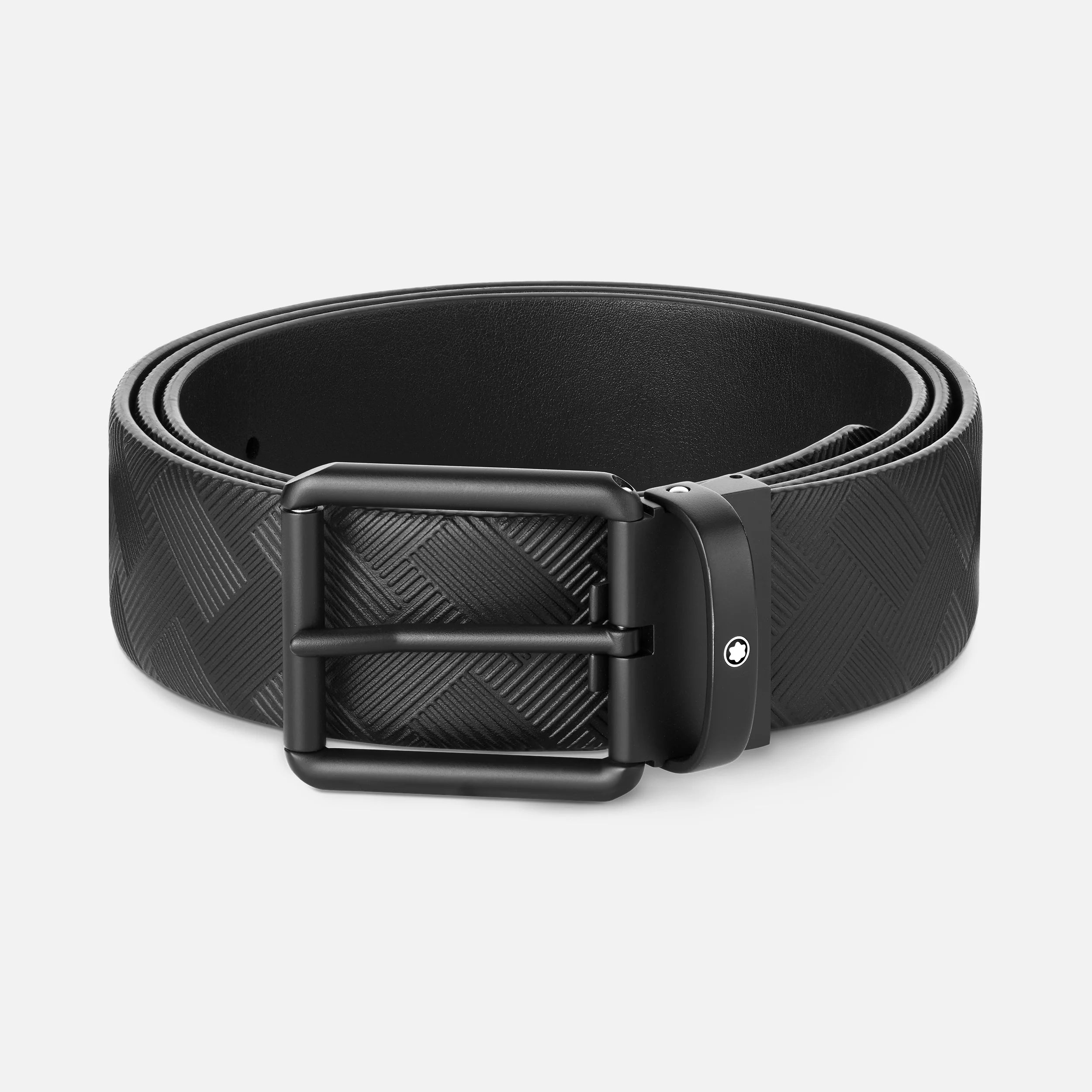 Ceinture réversible en cuir noir imprimé/noir uni 35 mm