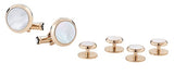 Cufflinks and tuxedo stud set in stainless steel with rose gold-coloured PVD and mother-of-pearl