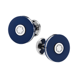 Cufflinks, round in stainless steel with blue resin