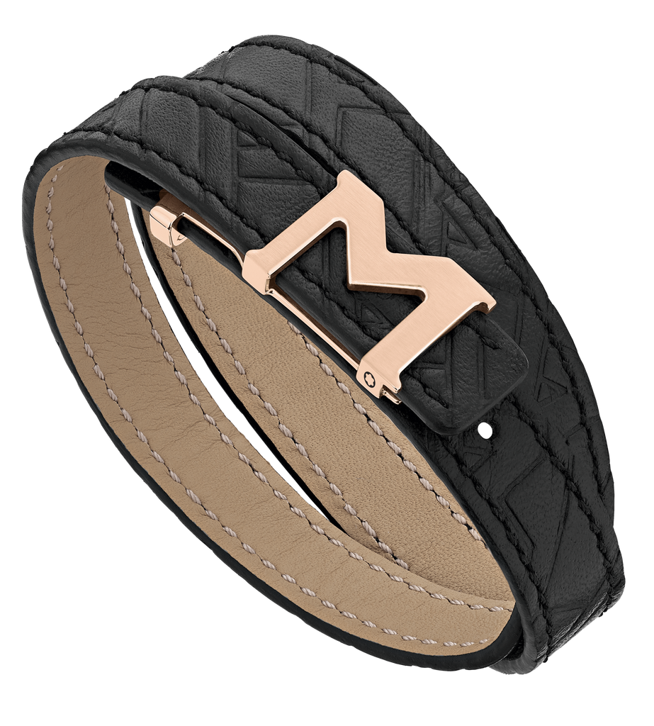 Montblanc M Logo Bracelet, Embossed Black Band with Rose Gold-Coated Closure