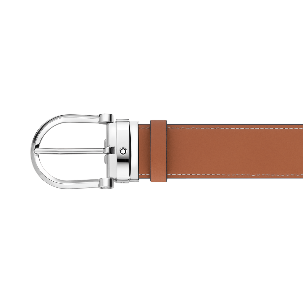 Horseshoe buckle blue/tan 35 mm reversible leather belt