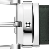 Horseshoe buckle green/tan 35 mm reversible leather belt