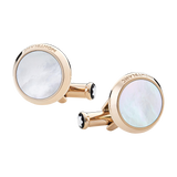 Cufflinks and tuxedo stud set in stainless steel with rose gold-coloured PVD and mother-of-pearl