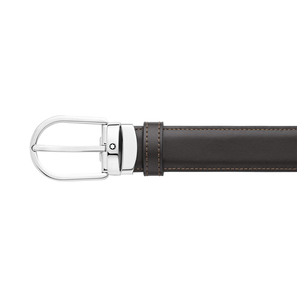 Horseshoe buckle brown/green 30 mm reversible leather belt