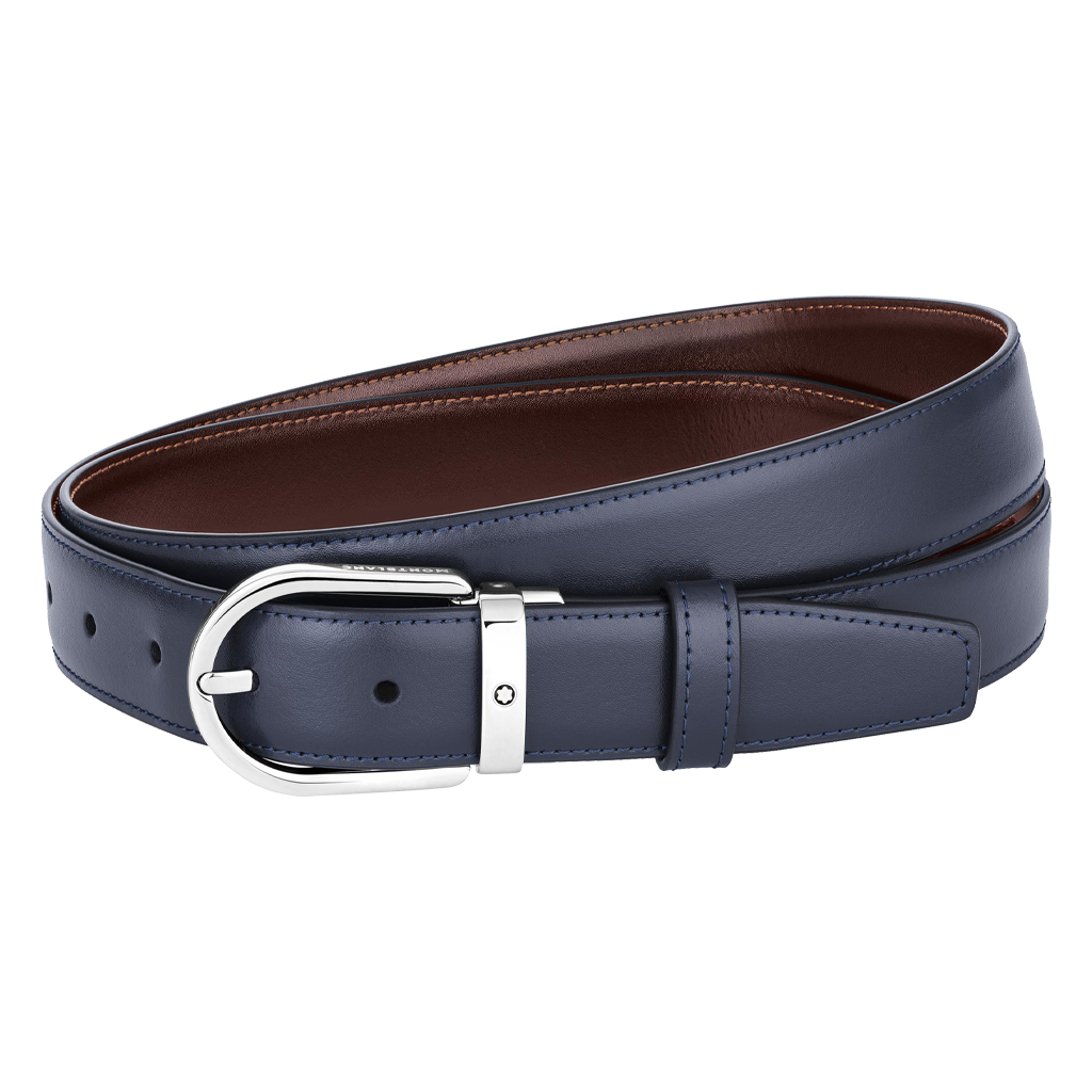Horseshoe buckle blue/burgundy 30 mm reversible  leather belt