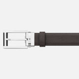 Rectangular Stainless Steel & Black Leather Pin Buckle Belt