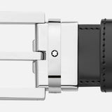 Rectangular Stainless Steel & Black Leather Pin Buckle Belt