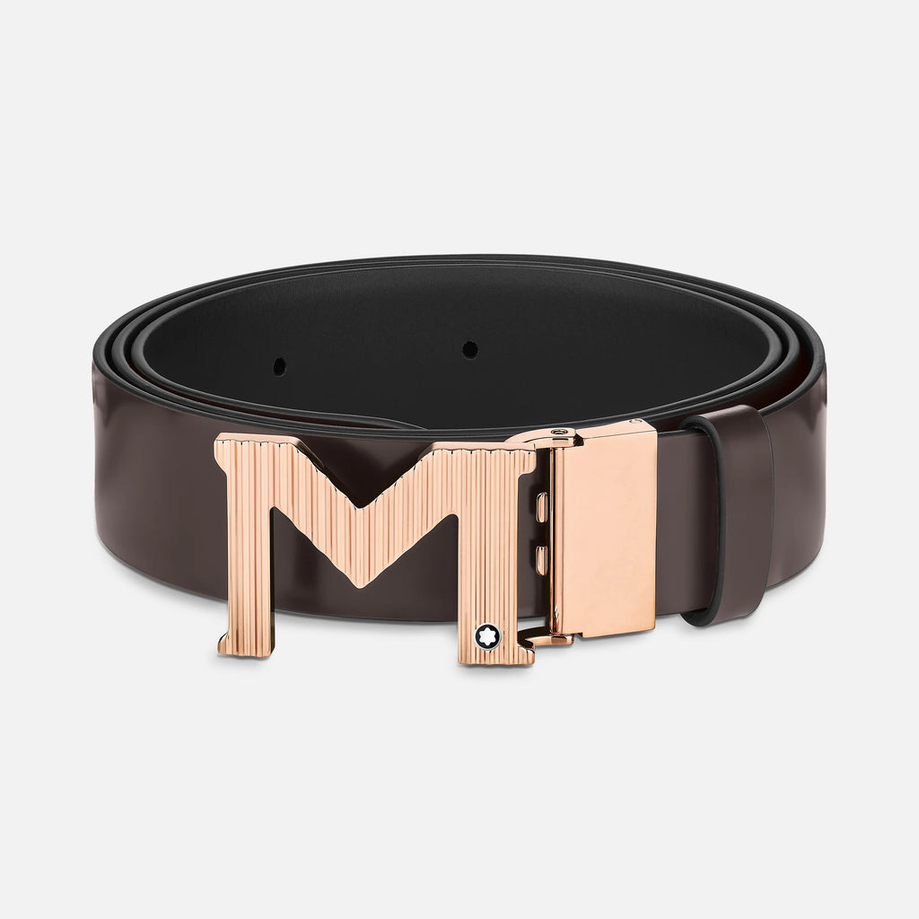 M buckle brown/black 35 mm reversible leather belt